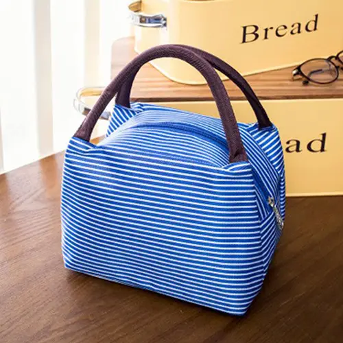  Striped Thermal Lunch Bag with Soft Handles